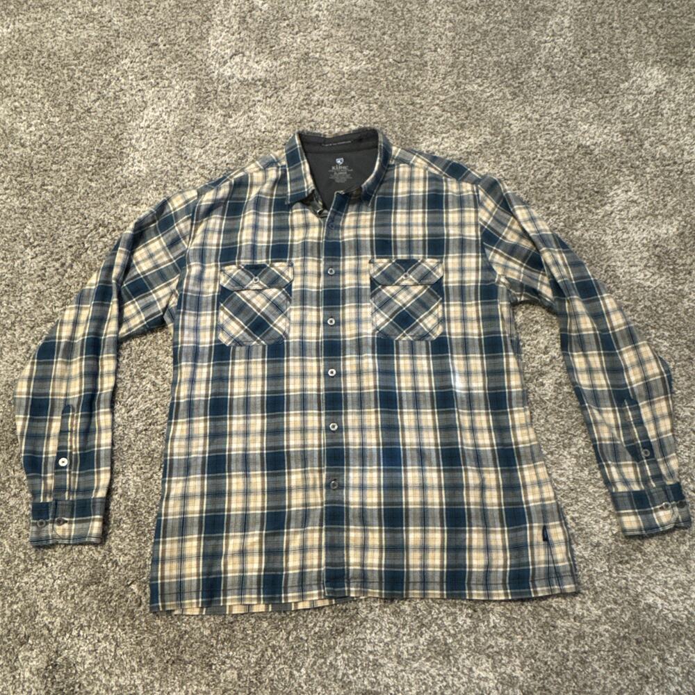 Kuhl Button Up Flannel Shirt Men’s XL Plaid Blue Yellow Cotton / Tercel